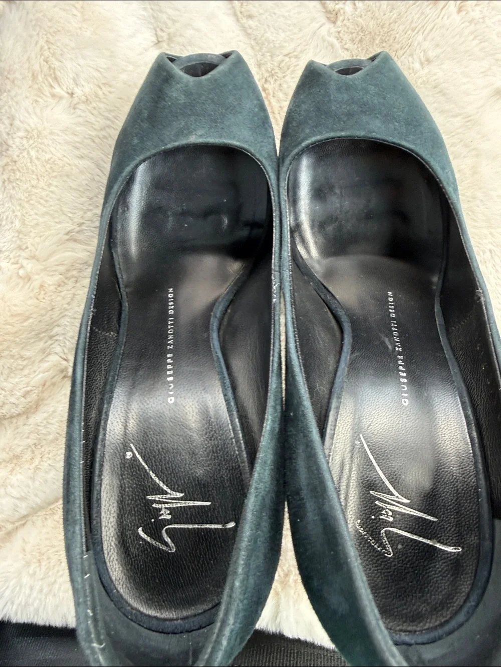 Giuseppe Zanotti Navy Suede Platform Peep-Toe Pumps with Gloss Heel 2011